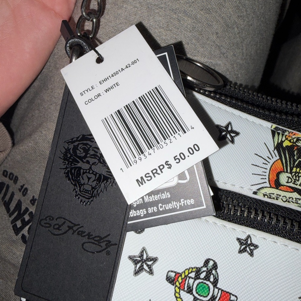 Ed Hardy White Shoulder Bag with Tattoo Graphics - Picture 7 of 7